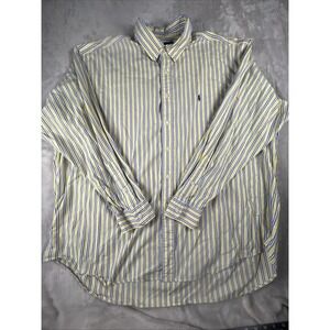 Vintage Ralph Lauren Blake Shirt Mens XXL Blue Yellow Stripe Blue Pony Oxford